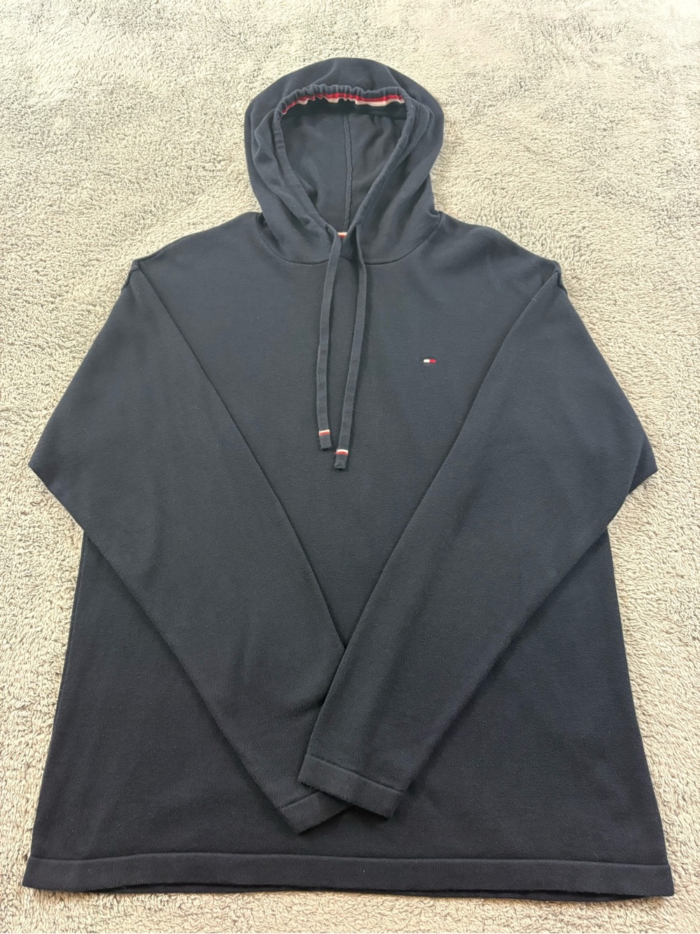 Tommy Hilfiger Black Hooded Long Sleeve Pullover with Flag Logo
